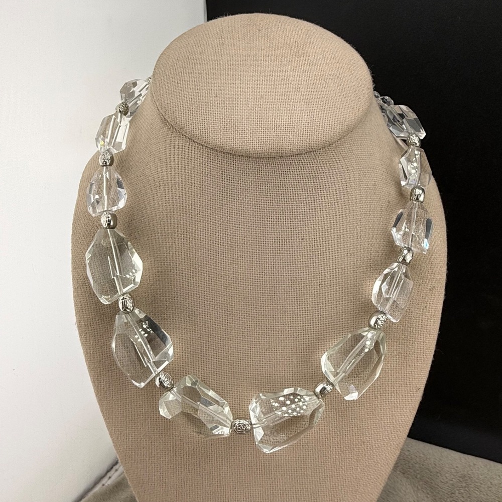Cookie Lee Necklace Clear Beaded Glass Silver Tone 17in
